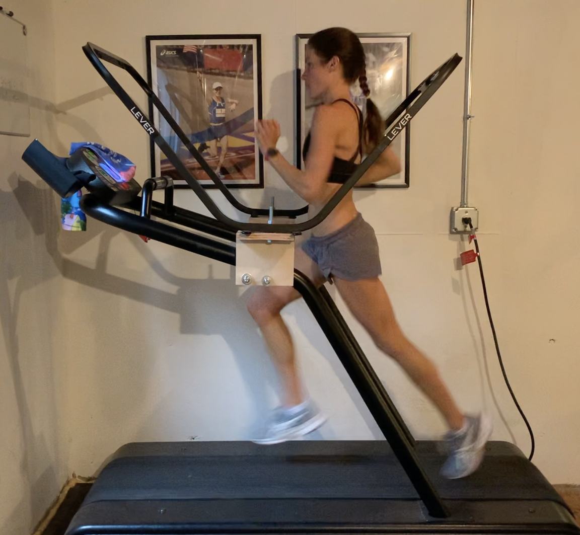 Becky Wade training on a treadmill.