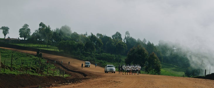 Kipchoge and teammates training in Kenya