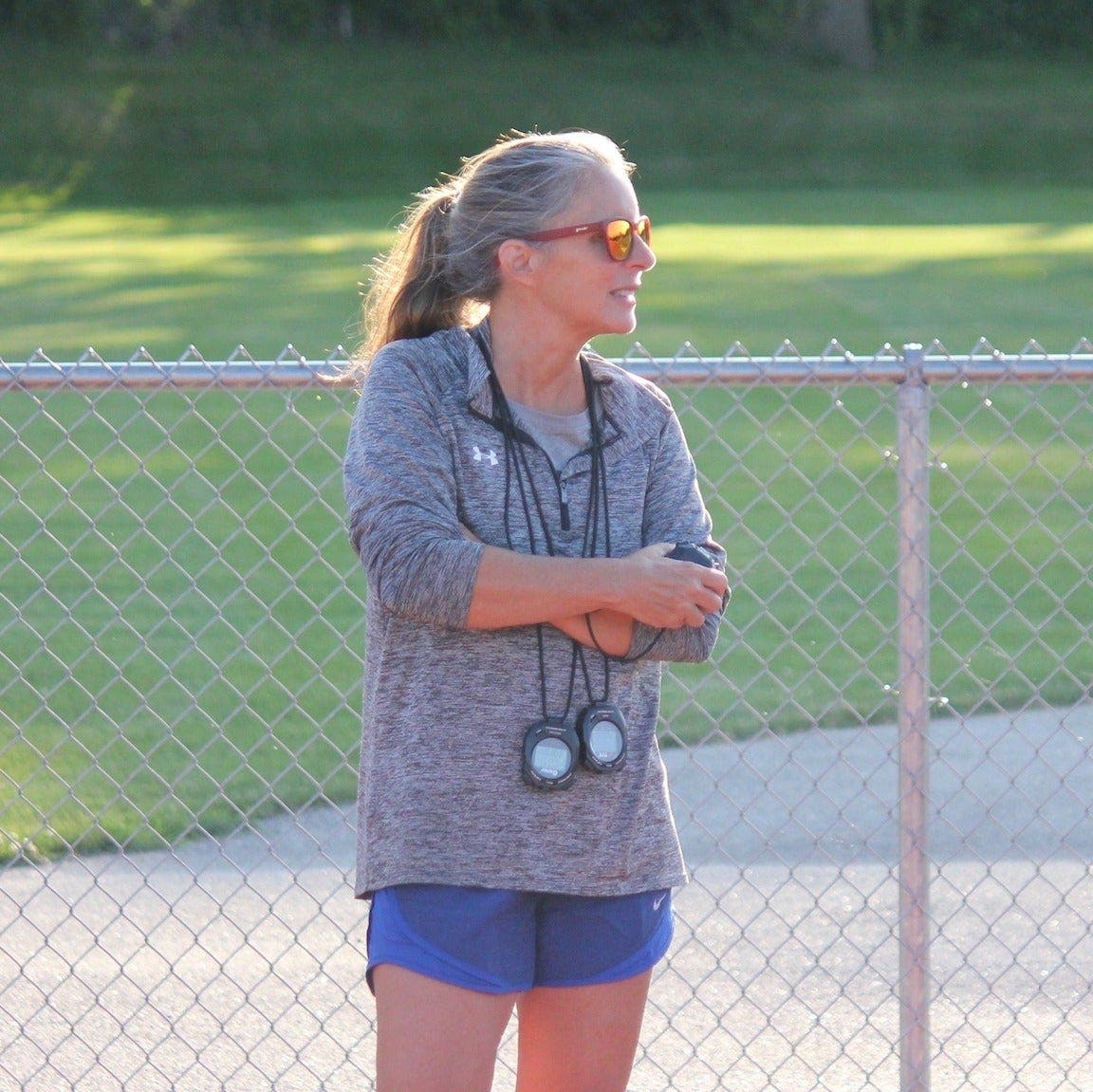 The author, Jenny Spangler, coaching her athletes through a workout.