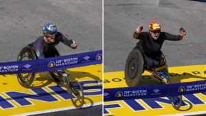 Boston 2024. Image of the men's and women's winners of the wheelchair division