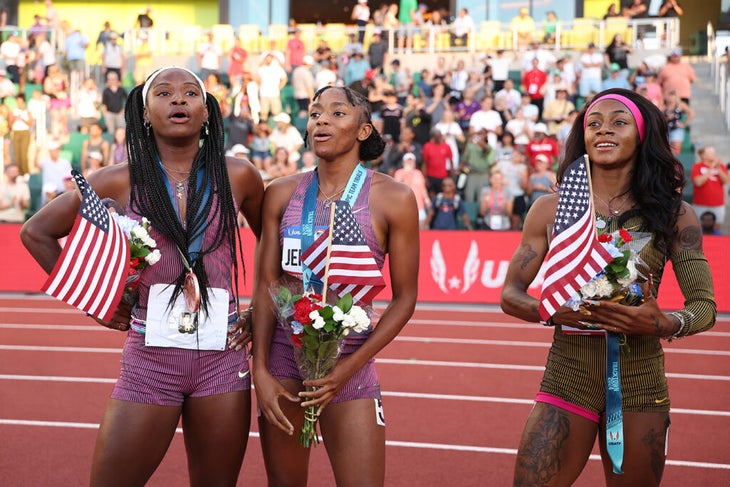 wanisha Terry, third, Melissa Jefferson, second, and Sha'Carri Richardson