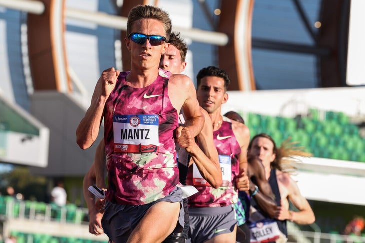 Conner Mantz took an early lead in the U.S. Olympic Trials 10,000 meters and initially strung out the field.