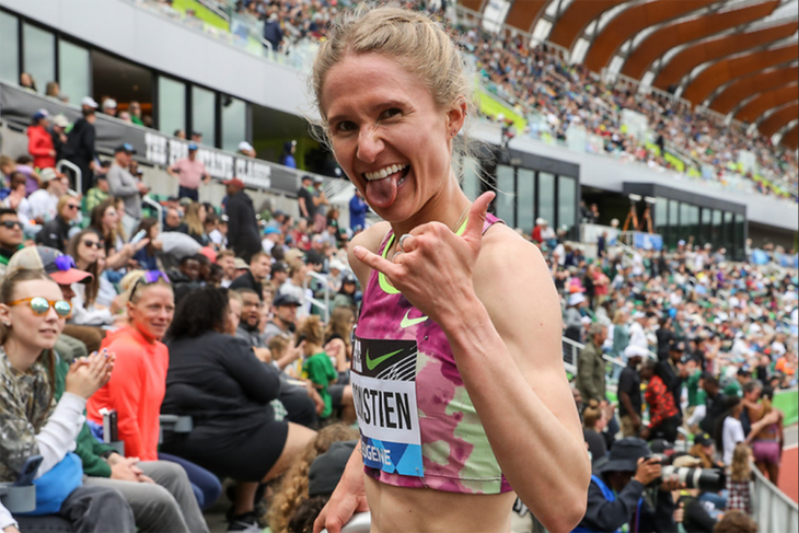 Val Constien after running a new personal best at the Prefontaine Classic