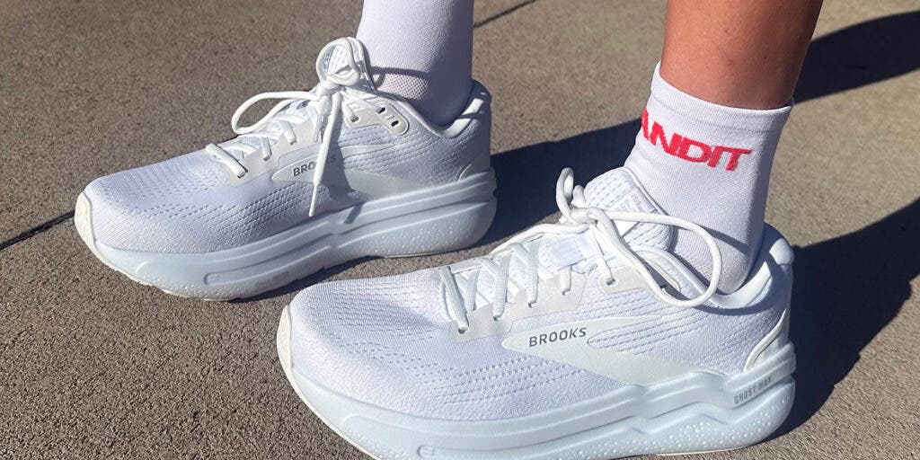 Brooks Ghost Max 2 on wear-tester's feet