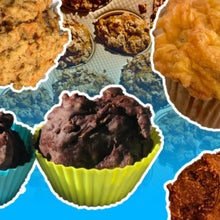 Superhero muffins floating with white borders around them