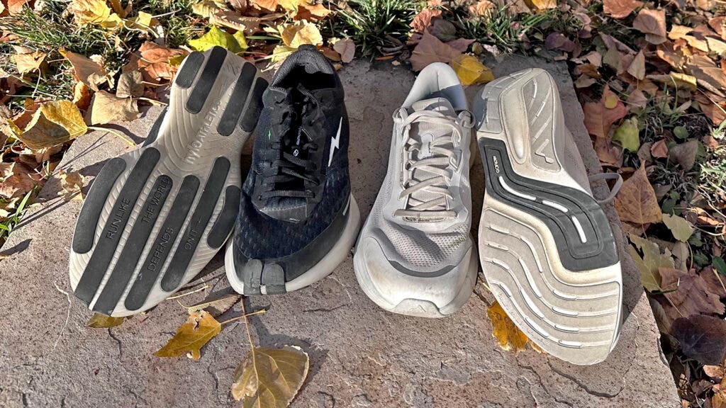 Hylo Athletics Impact and Mount to Coast S1 green running shoes