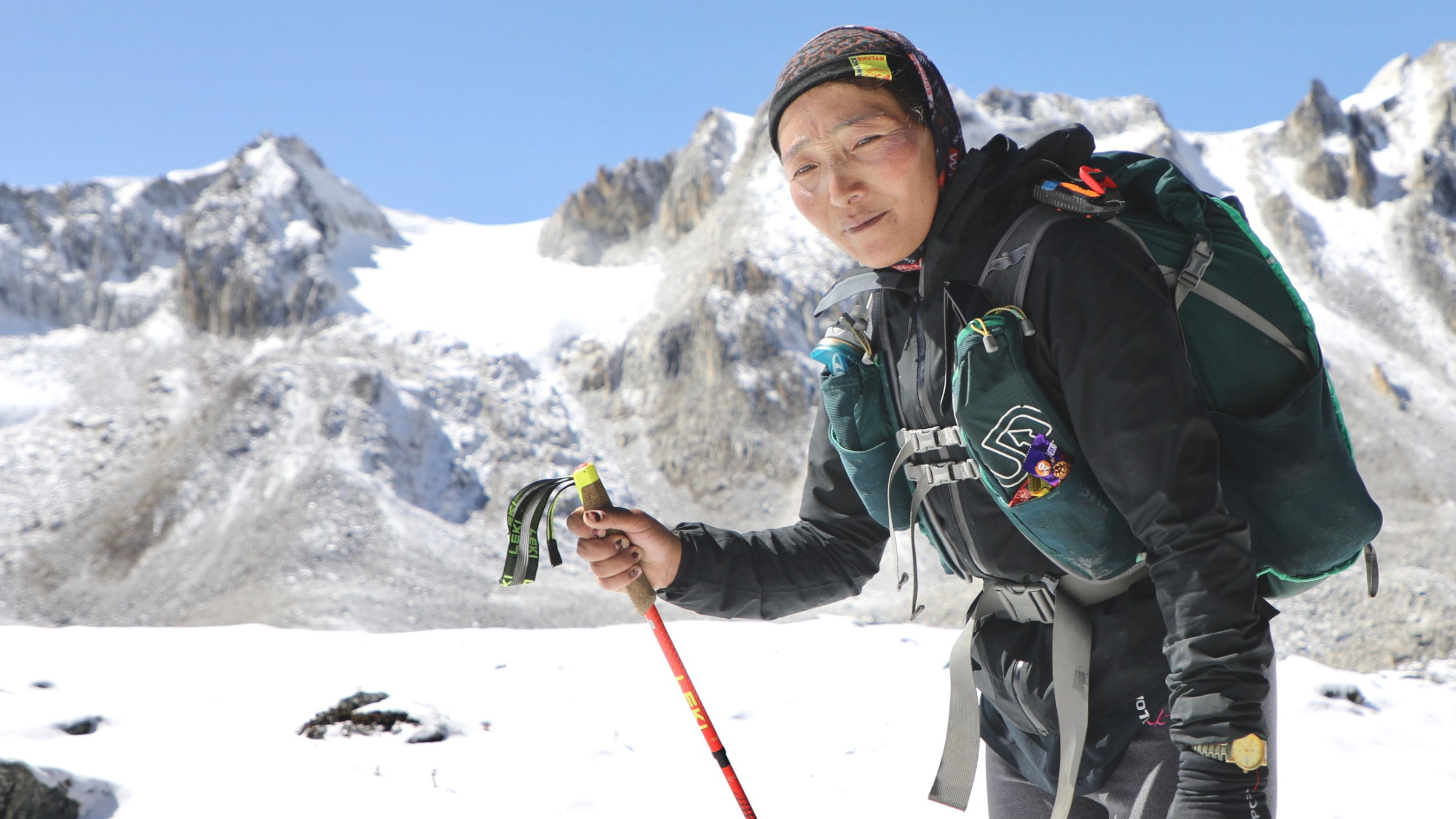 Karma Yangdon, of Laya, Bhutan, on day three of the Snowman Race. Karma won the first edition in 2022 and placed third in 2024. 