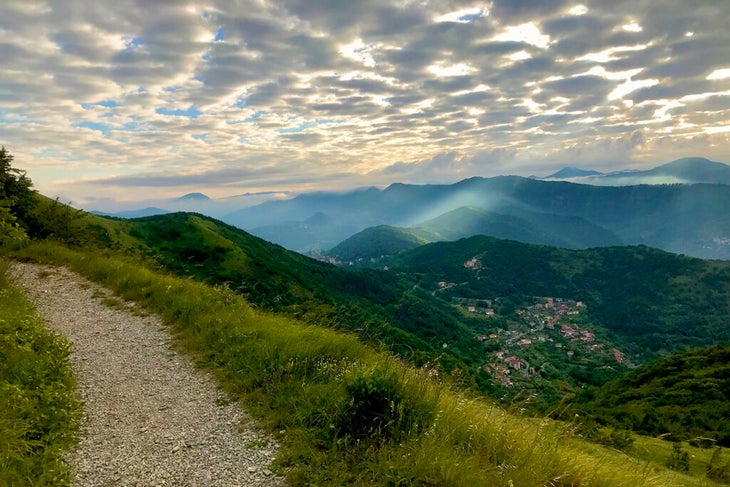 Running on a trail above Genoa, Italy.