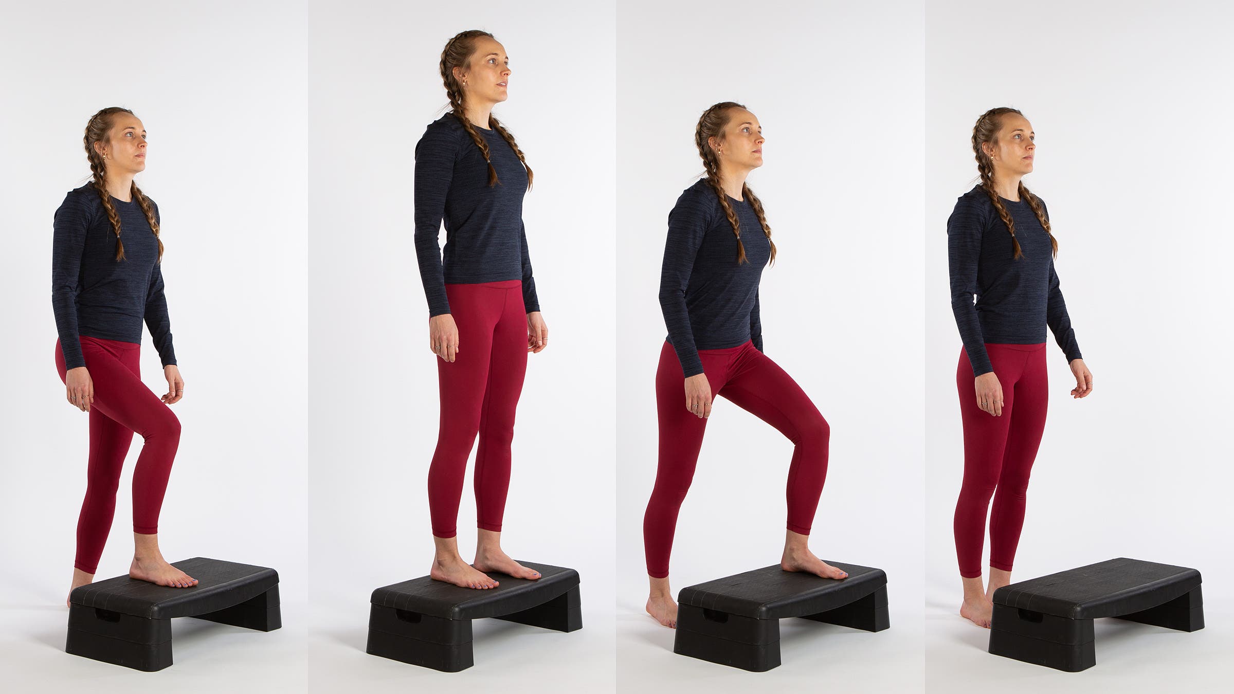 a woman performs a stepup