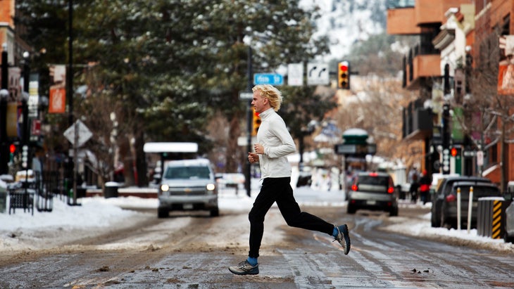 David Gleisner on a cold and slushy training run, not wearing a watch