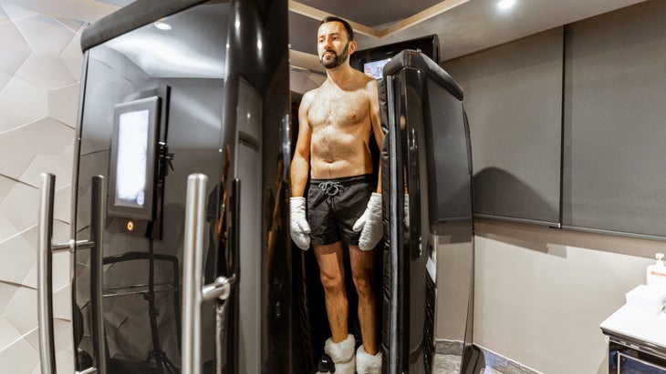 A Man Inside A Cryo Therapy Chamber