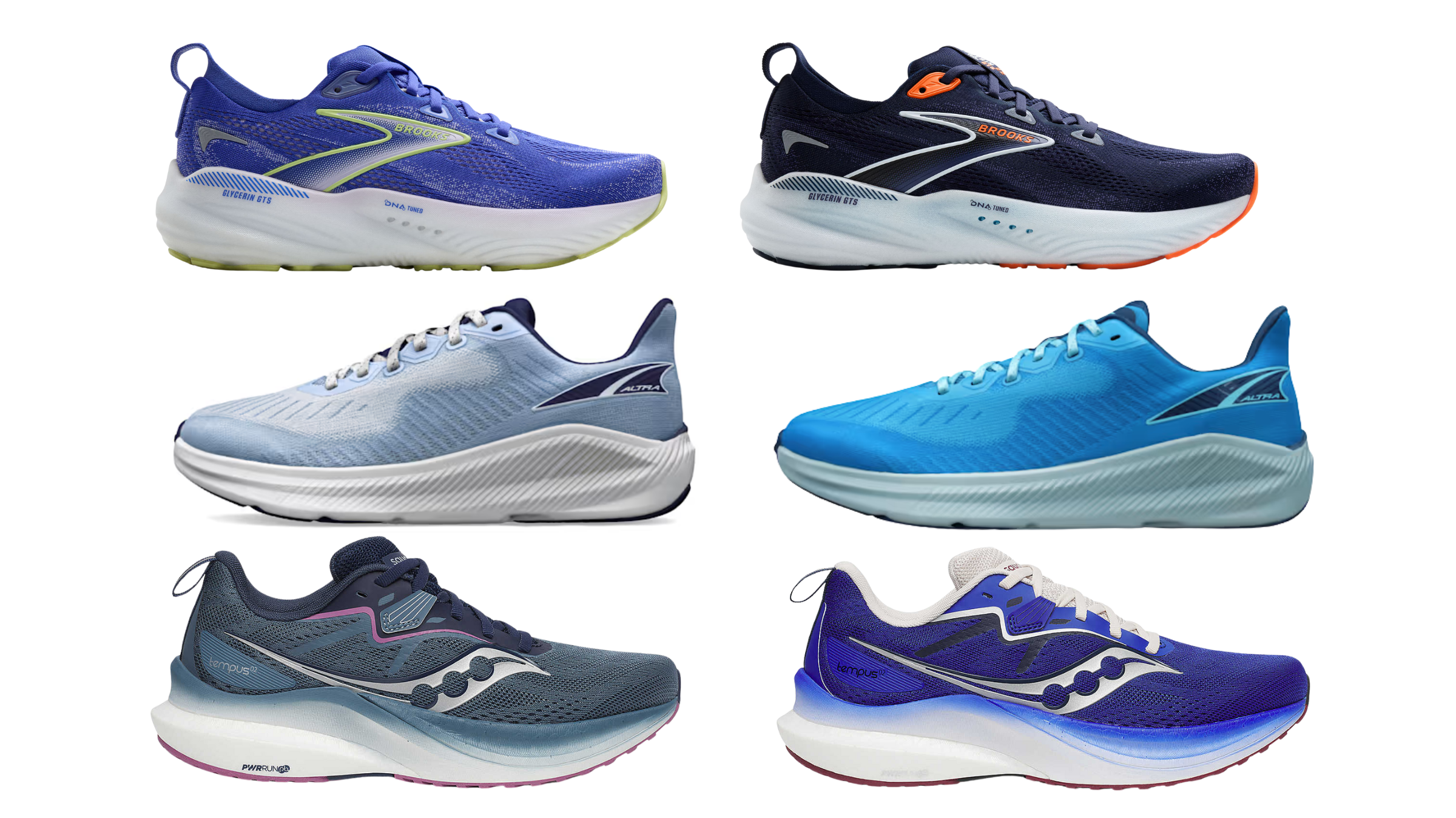 The best blue running shoes for 2025 are Brooks Glycerin GTS 22, Altra Experience Form, and Saucony Tempus 2