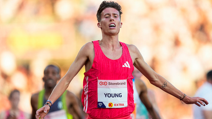 USA's Nico Young wins the men's 5000m event of the Oslo Diamond League Bislett Games 2025 at Bislett Stadium in Oslo, Norway on June 12, 2025.