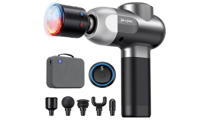 massage gun with attachments and hot and cold