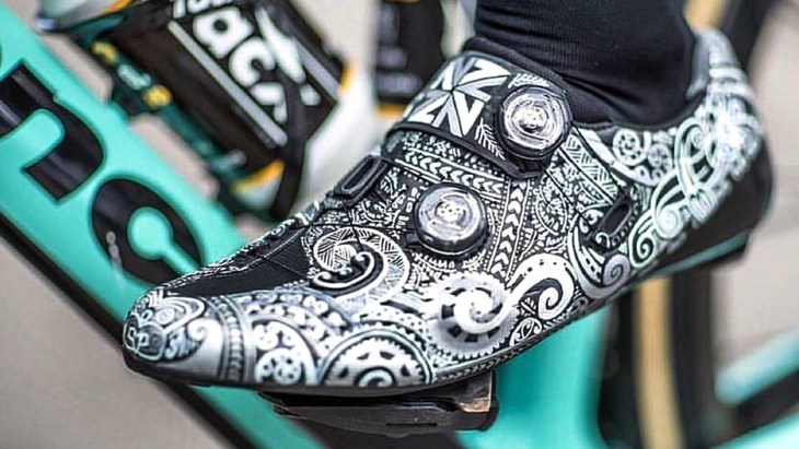 The first pair of shoes Caitlin Fielder designed for her partner George Bennett was done with a marker. Now she uses a special paint.
