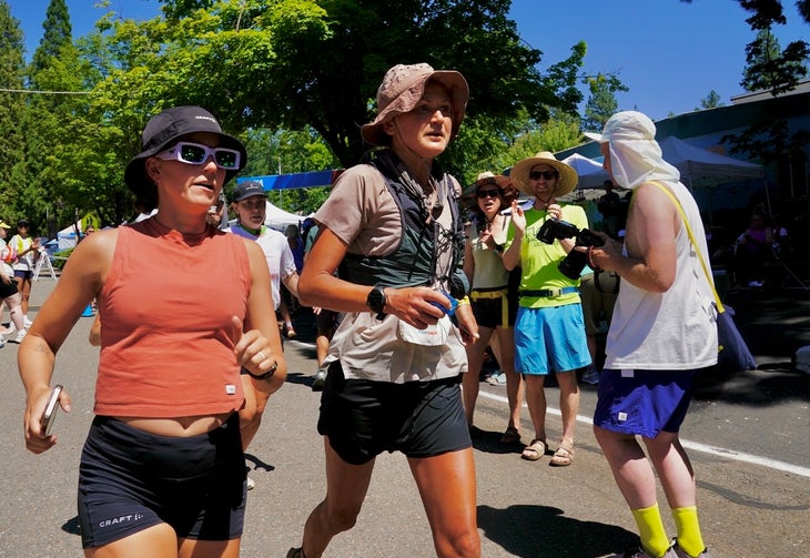 Ida Nilsson runs down Foresthill at the 2025 Western States 100