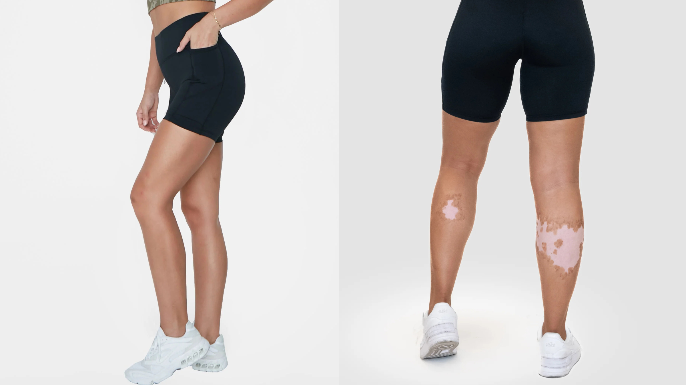 a side by side image of the Senita women's running shorts
