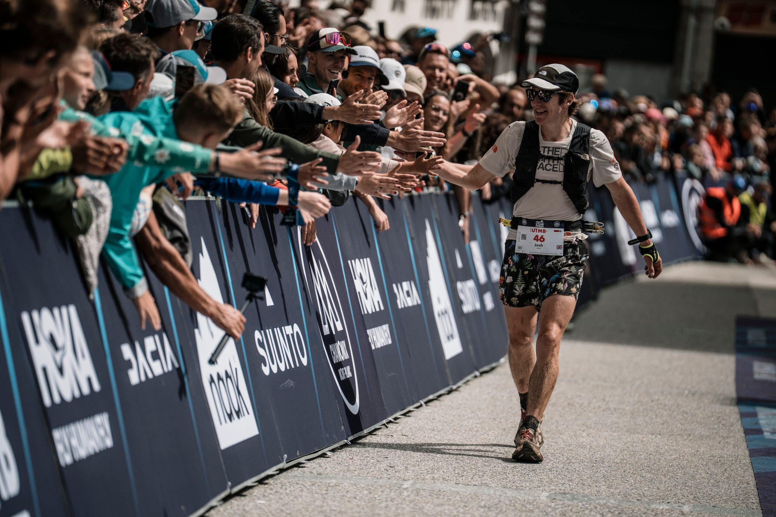Josh Wade took third place at the 2025 UTMB wearing a special edition version of the North Face Summit Vectiv Pro 3.