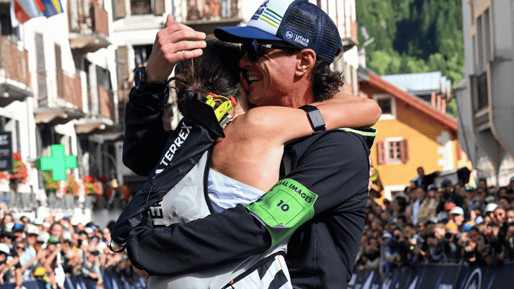 Martin embraces Ruth Croft after UTMB.