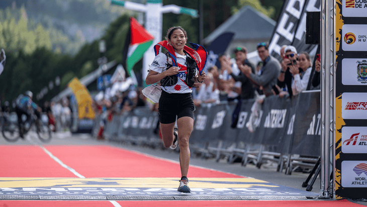 Nepal’s Sunmaya Budha takes second in the women’s Long Trail race in front of an enthusiastic crowd.