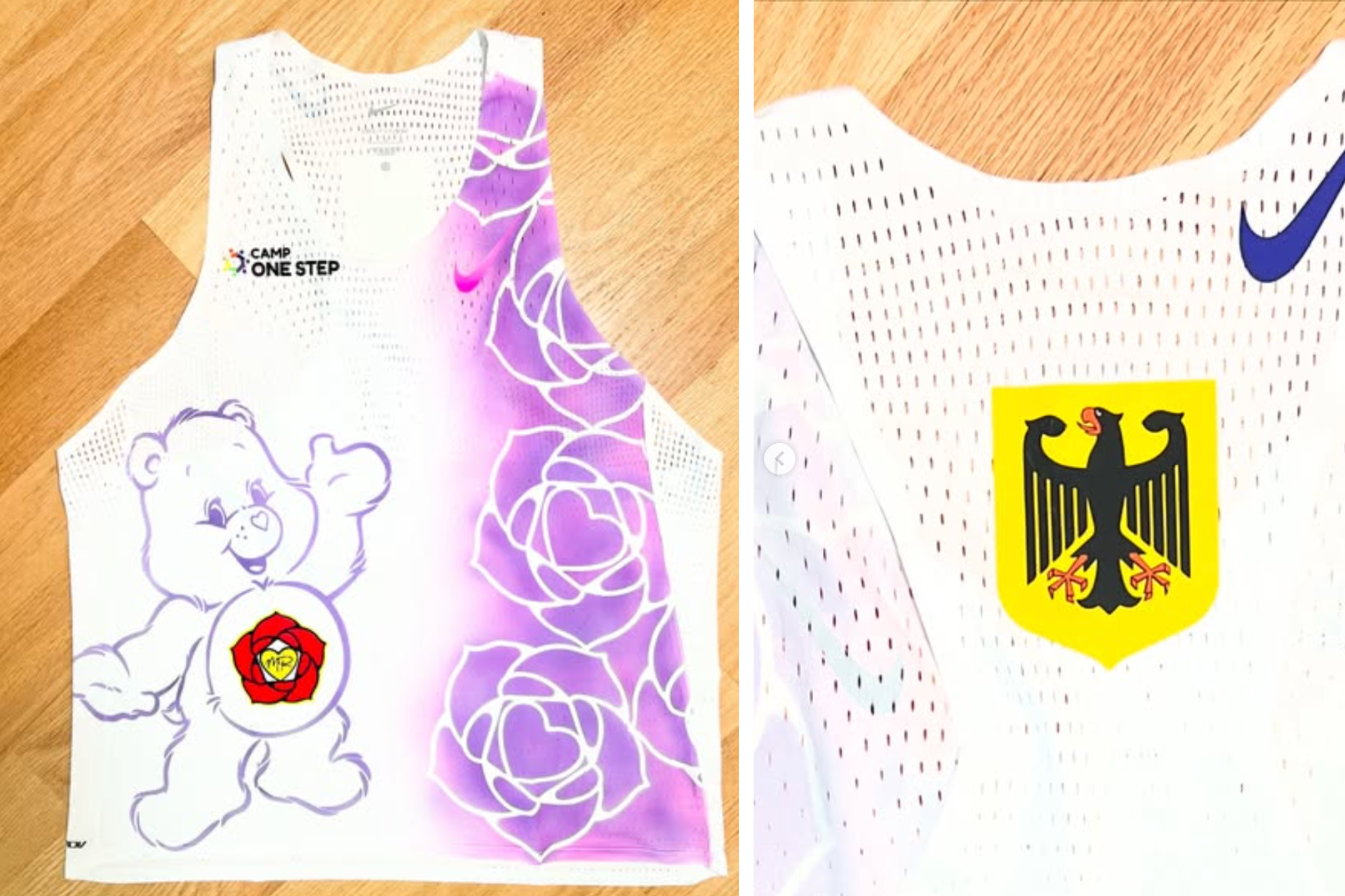 a singlet with care bears and flowerd by greg itahaha