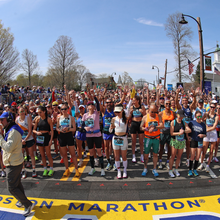 Hopkinton, MA - April 21: Runners get ready for the start of the 129th Boston Marathon on April 21, 2025. (Photo by David L. Ryan/The Boston Globe via Getty Images)