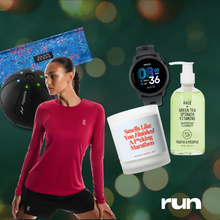 a collage of running products