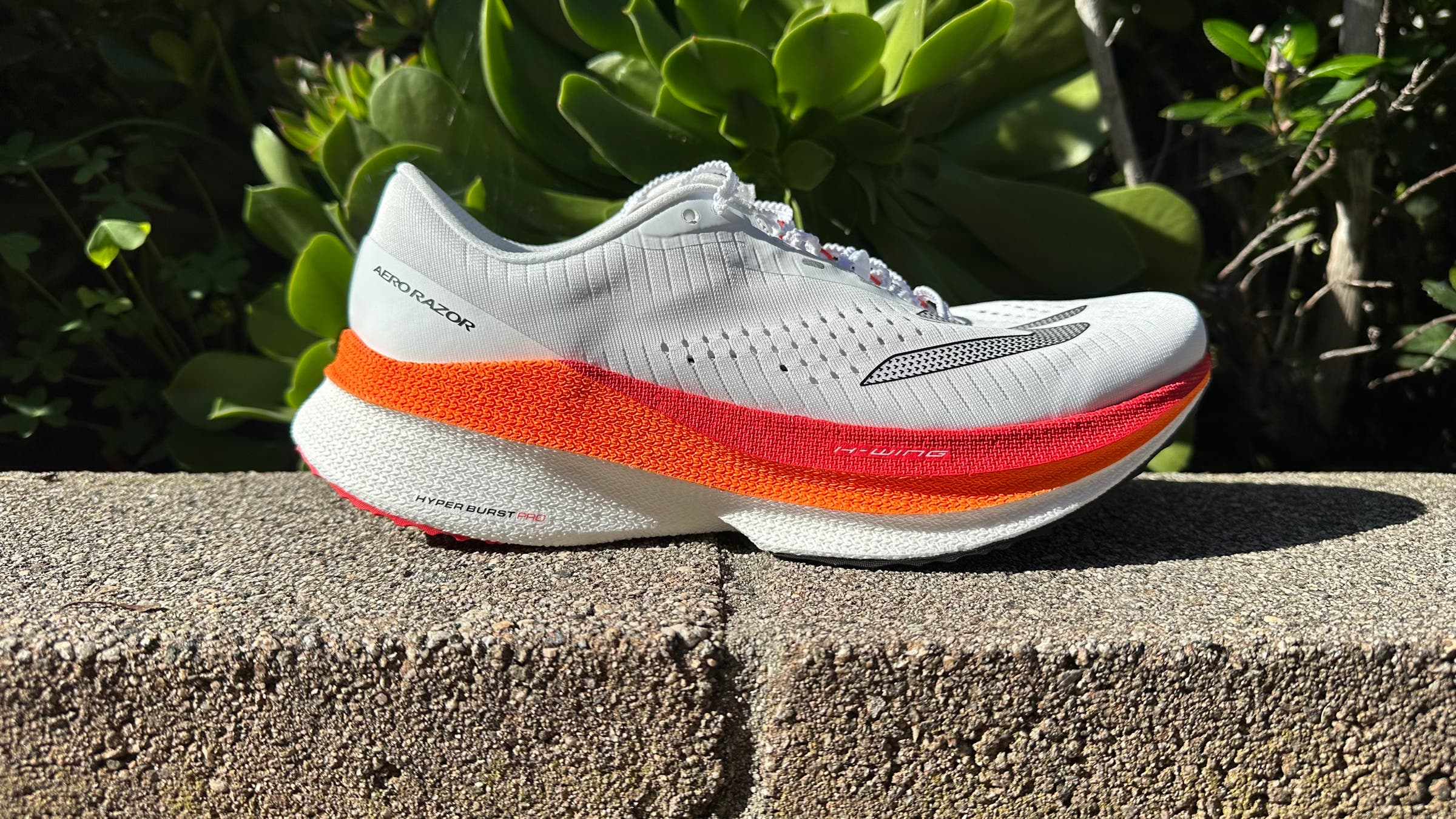 Side shot of the new Sketchers Aero Razor running shoes to get a view of the foam used within the shoe.