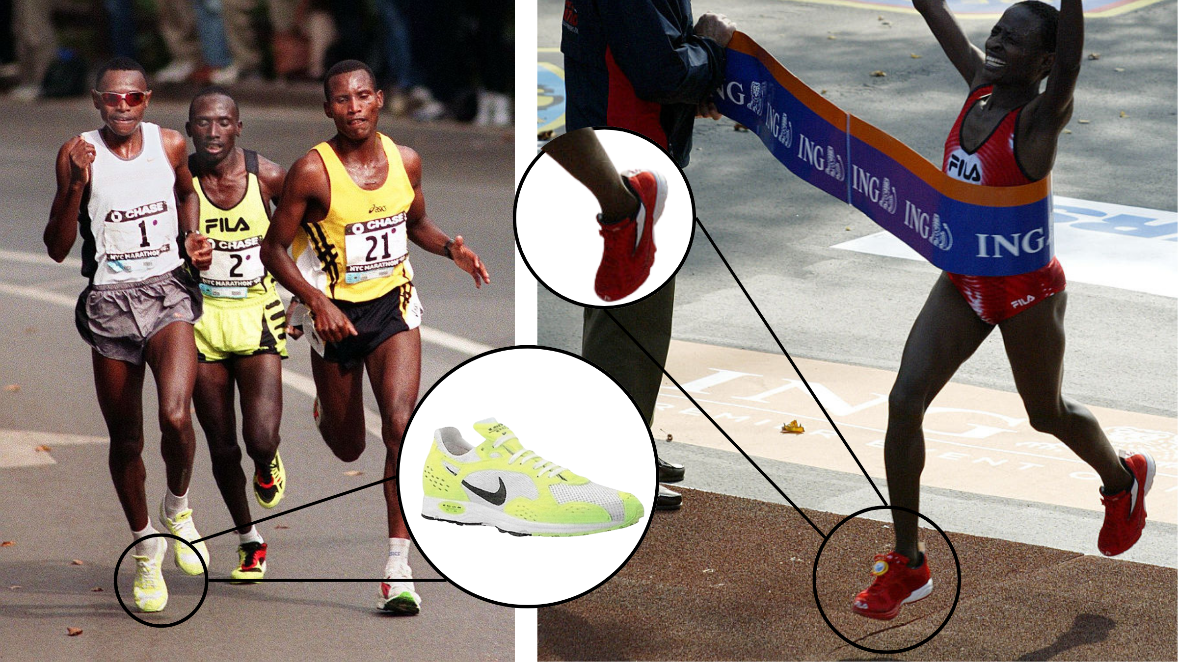 First place finisher John Kagwe (L), second place finisher Joseph Chebet (C) and third place finisher Joseph Kariuki (R), all of Kenya, run together in Central Park